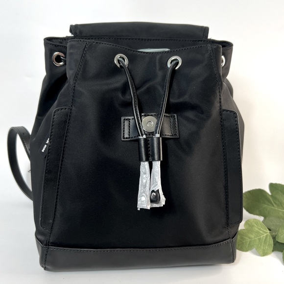 Michael Kors Medium Logo Drawstring Backpack Black/White NWT - Picture 6 of 14